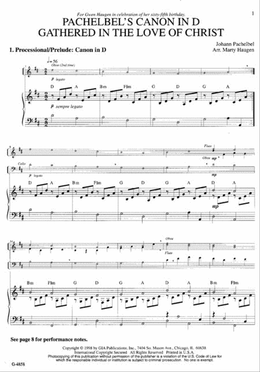 Pachelbel's Canon in D and Gathered in the Love of Christ Flute scores gallery preview page 3