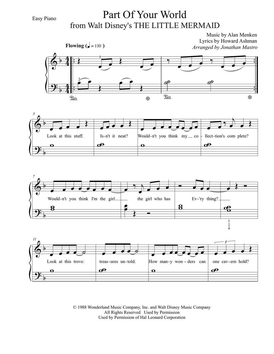 Part Of Your World Part Of Your World Easy Piano scores gallery preview page 1