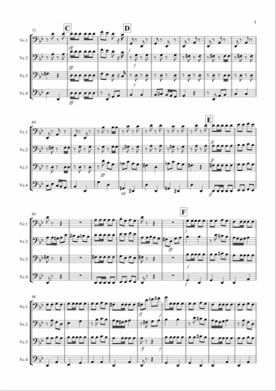 Flamenco Fantastico for Cello Quartet Flamenco Fantastico for Cello Quartet Cello Solo scores gallery preview page 3