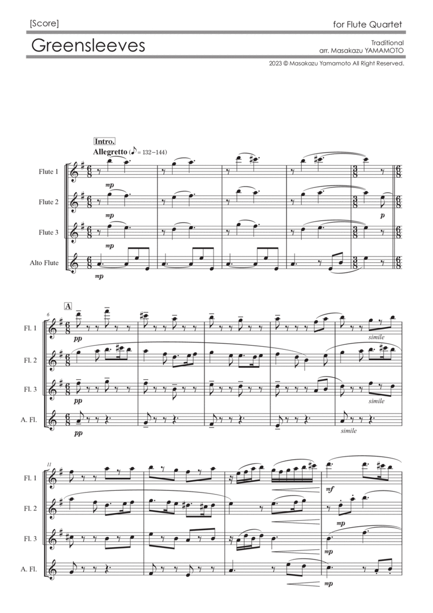 Greensleeves [Flute Quartet] - Score Only image number null
