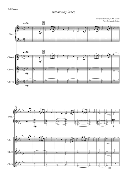 Amazing Grace (John Newton, E. O. Excell) for Oboe Trio and Piano Accompaniment with Chords image number null