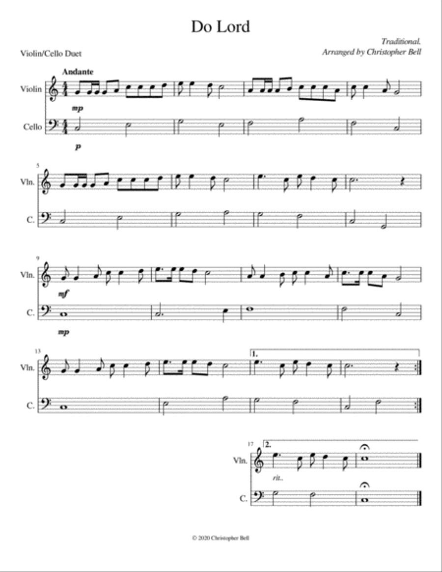 Do Lord - Easy Violin/Cello Duet String Duet scores gallery preview page 1