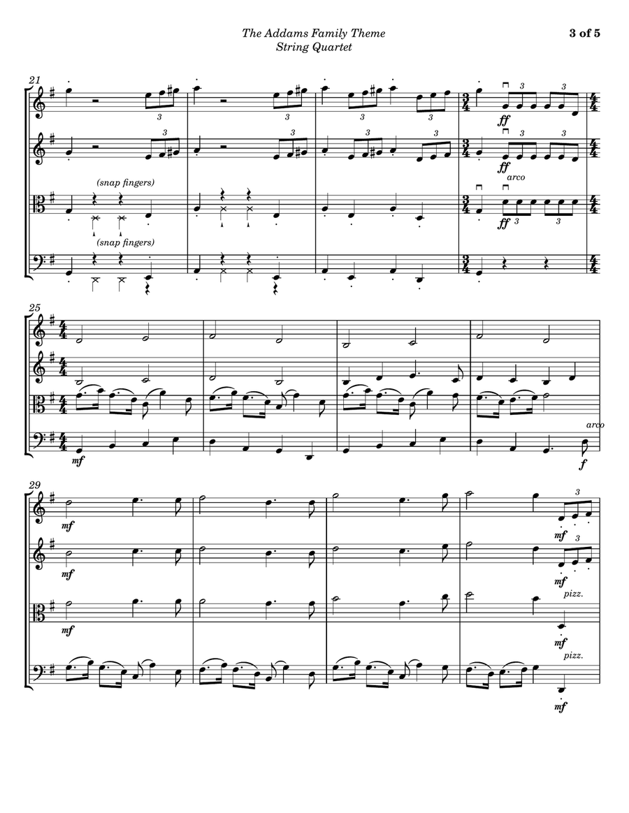 The Addams Family Theme String Quartet scores gallery preview page 3
