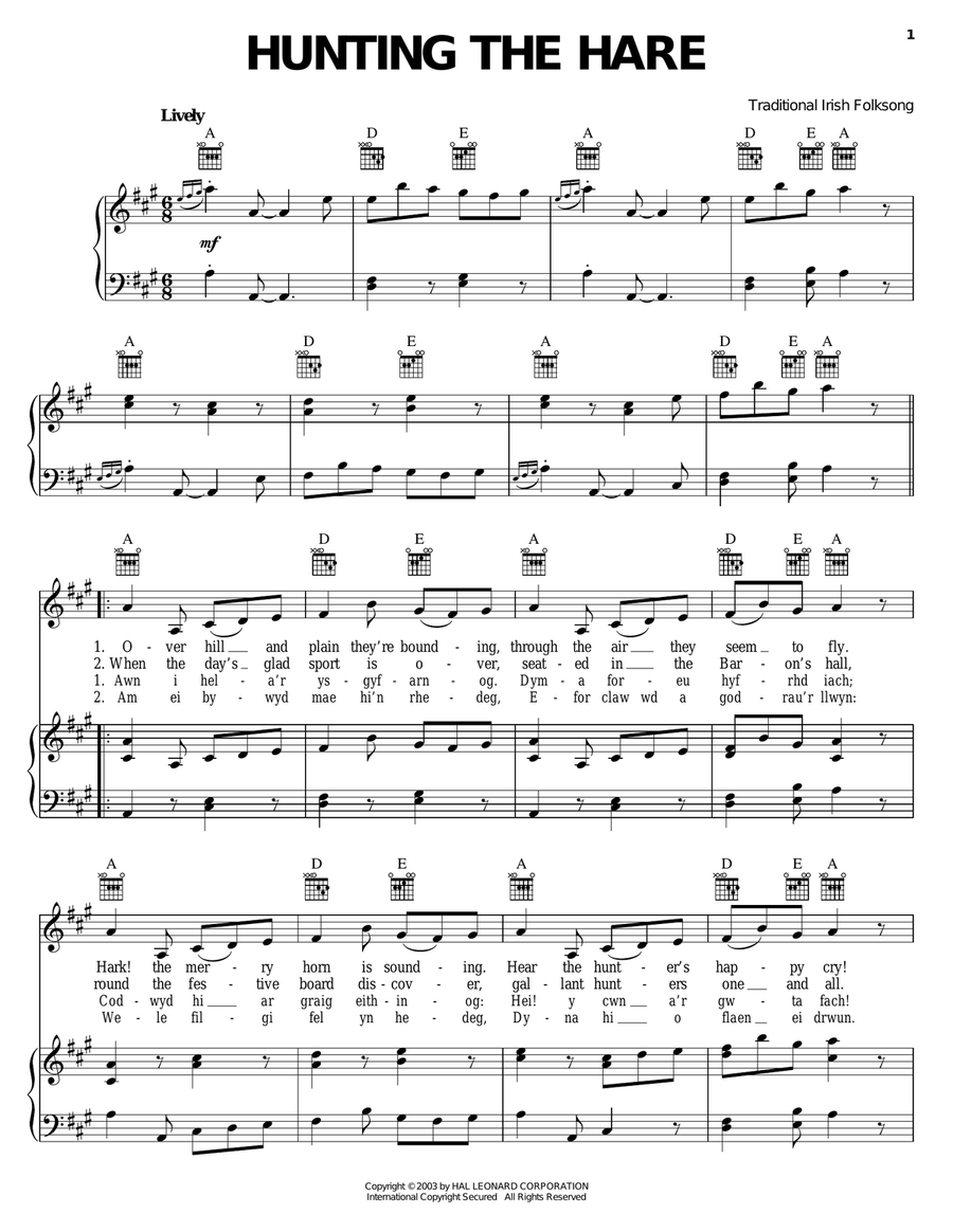 Hunting The Hare Hunting The Hare Piano, Vocal, Guitar scores gallery preview page 1