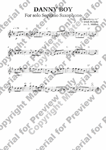 Danny Boy - For Soprano Saxophone - With Chords image number null