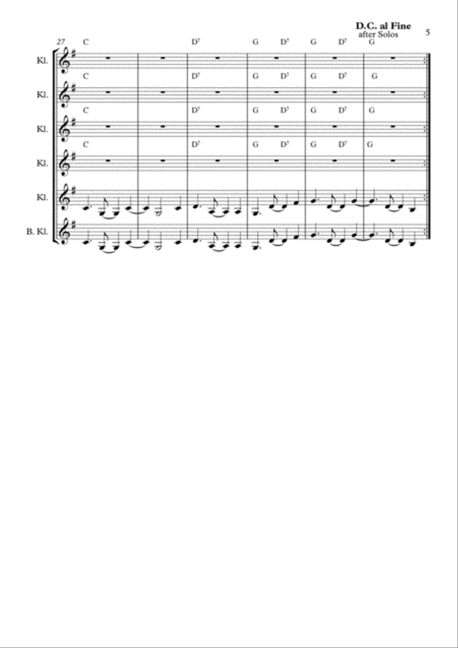 Matilda with 4 or 5 Clarinets Quartet, Quintet Clarinet Quartet scores gallery preview page 5