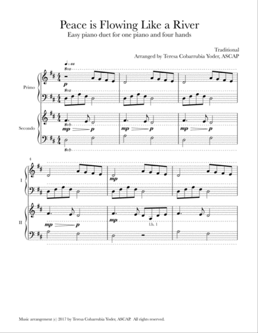 Peace is Flowing Like a River - An Easy Piano Duet by Teresa Cobarrubia Yoder Piano Method scores gallery preview page 1