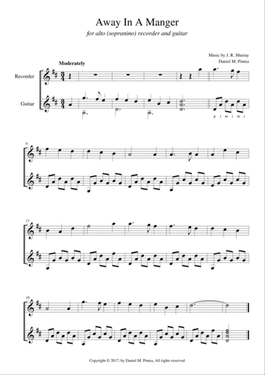Away In A Manger - Alto recorder and guitar Alto Recorder scores gallery preview page 1