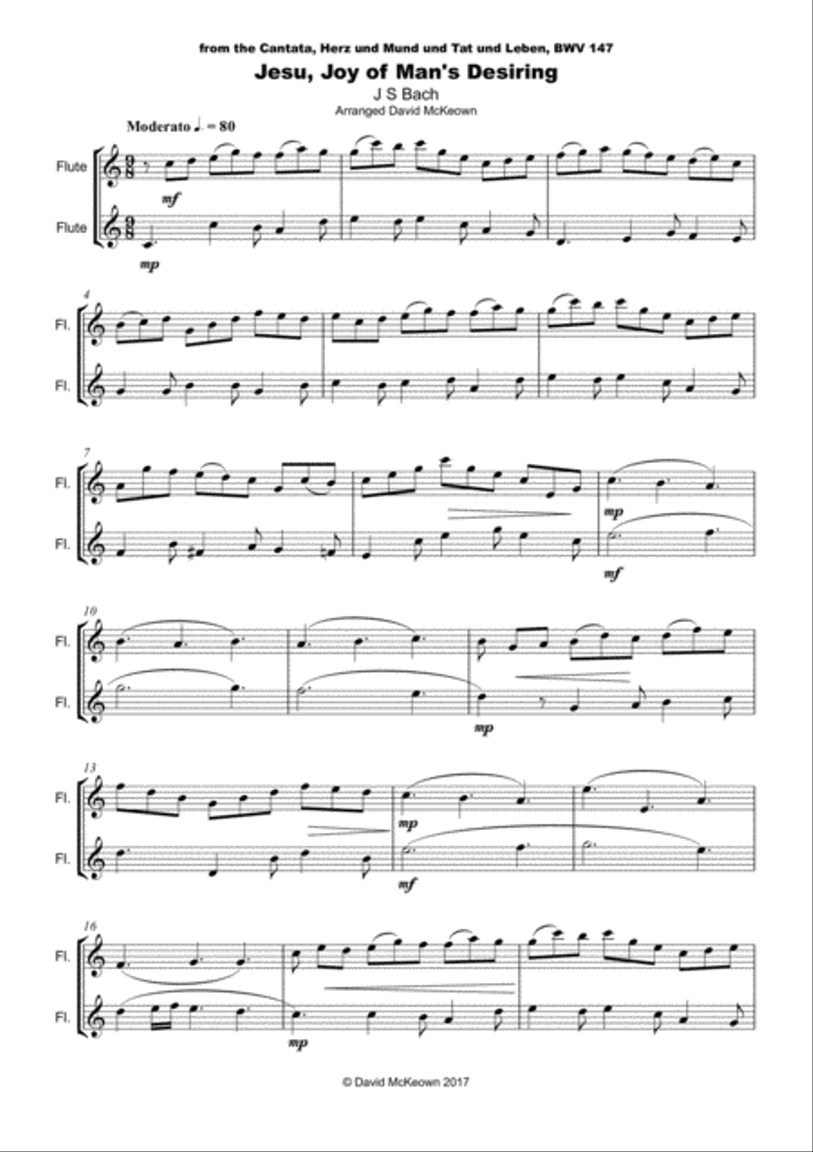 Jesu Joy of Man's Desiring, J S Bach, Flute Duet image number null