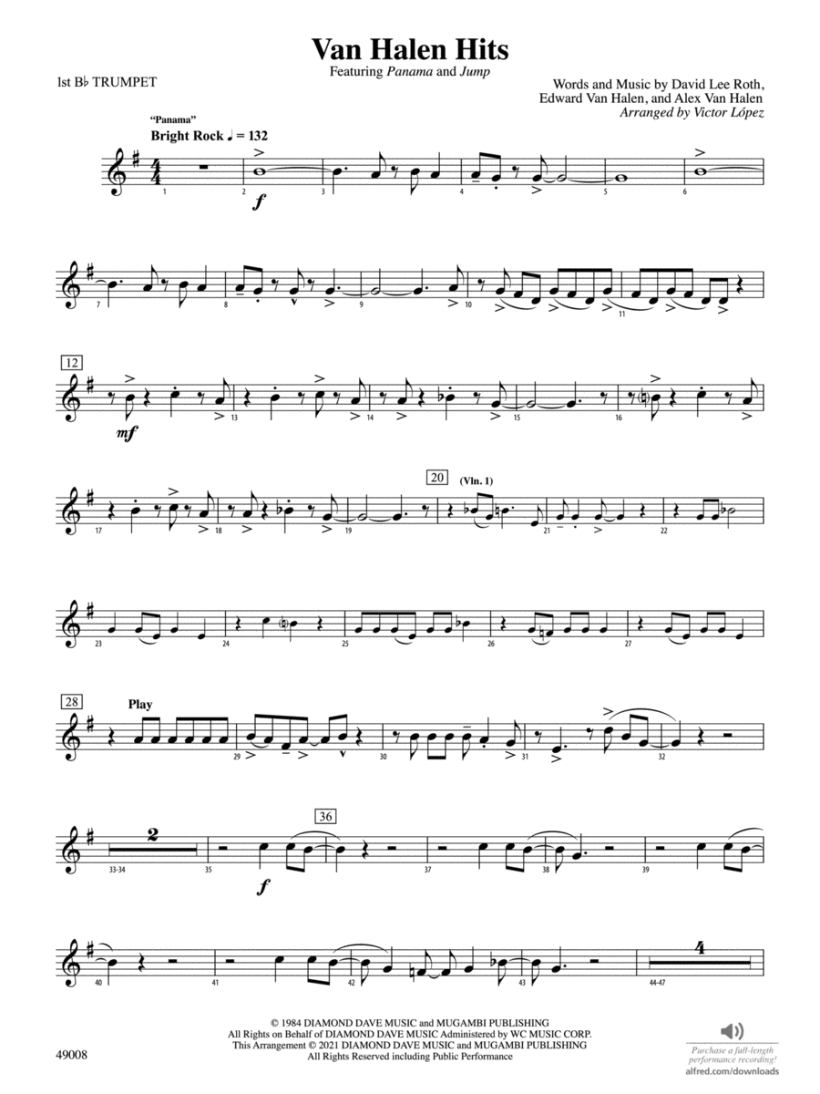 Van Halen Hits: 1st B-flat Trumpet Full Orchestra scores gallery preview page 1