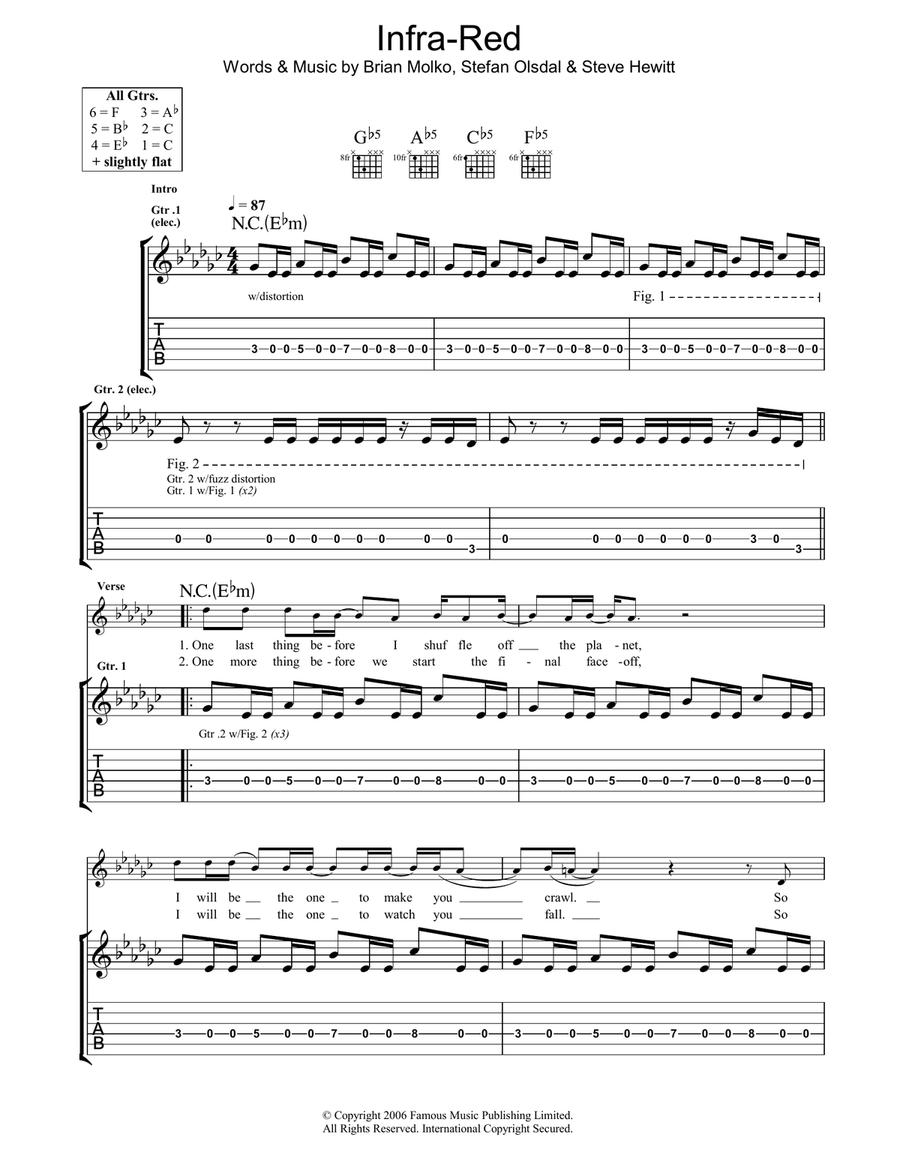 Infra-Red Guitar Tablature scores gallery preview page 1