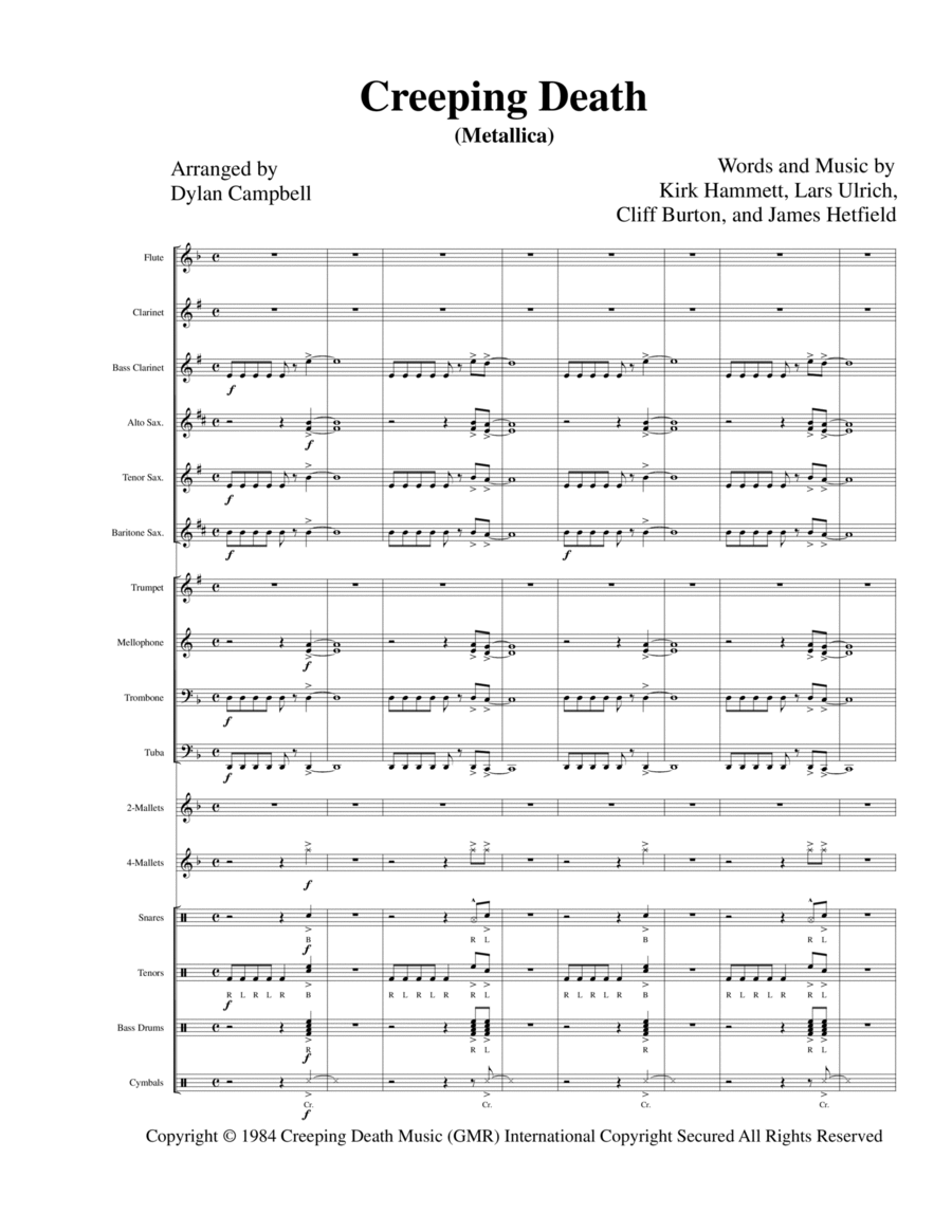 Creeping Death Marching Band scores gallery preview page 1