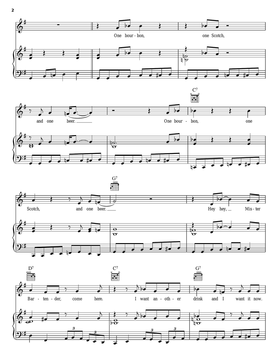 One Bourbon, One Scotch, One Beer Piano, Vocal, Guitar scores gallery preview page 2