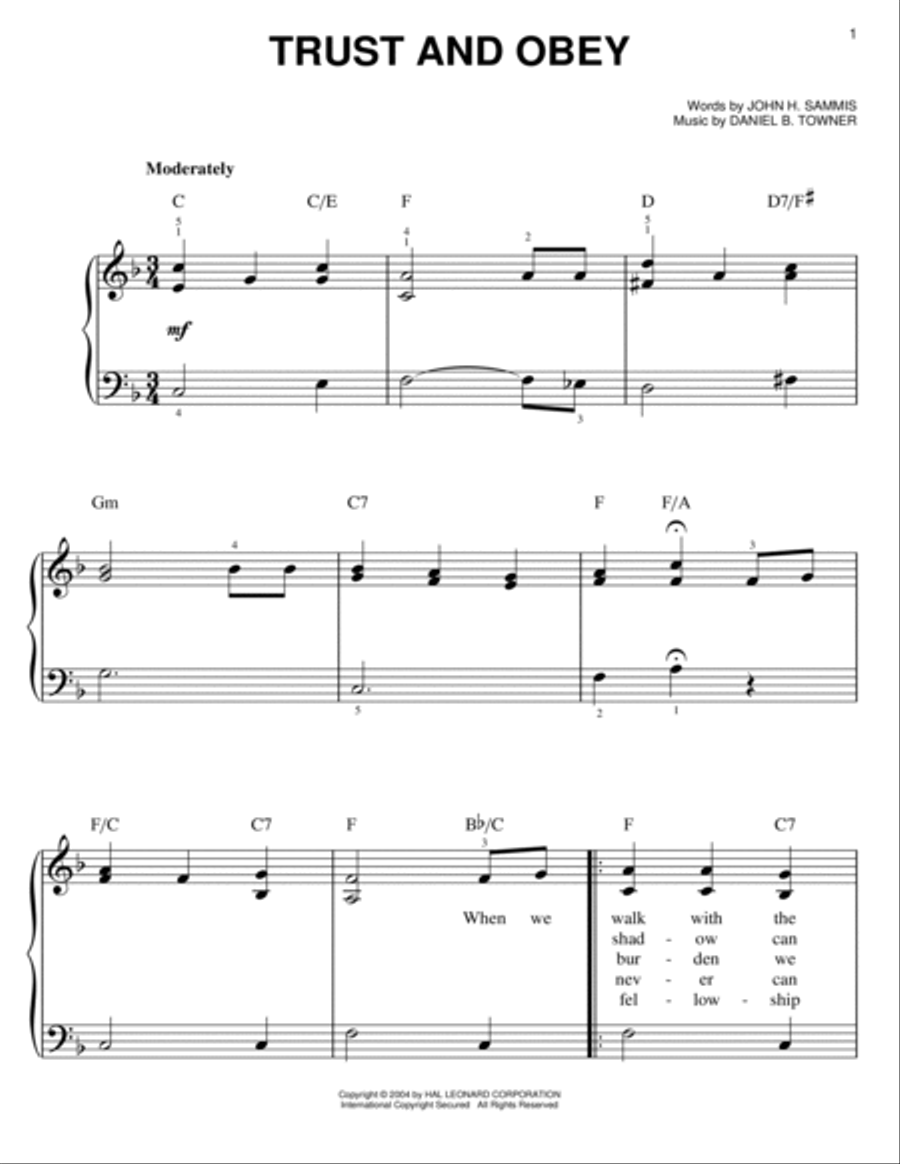Trust And Obey Easy Piano scores gallery preview page 1