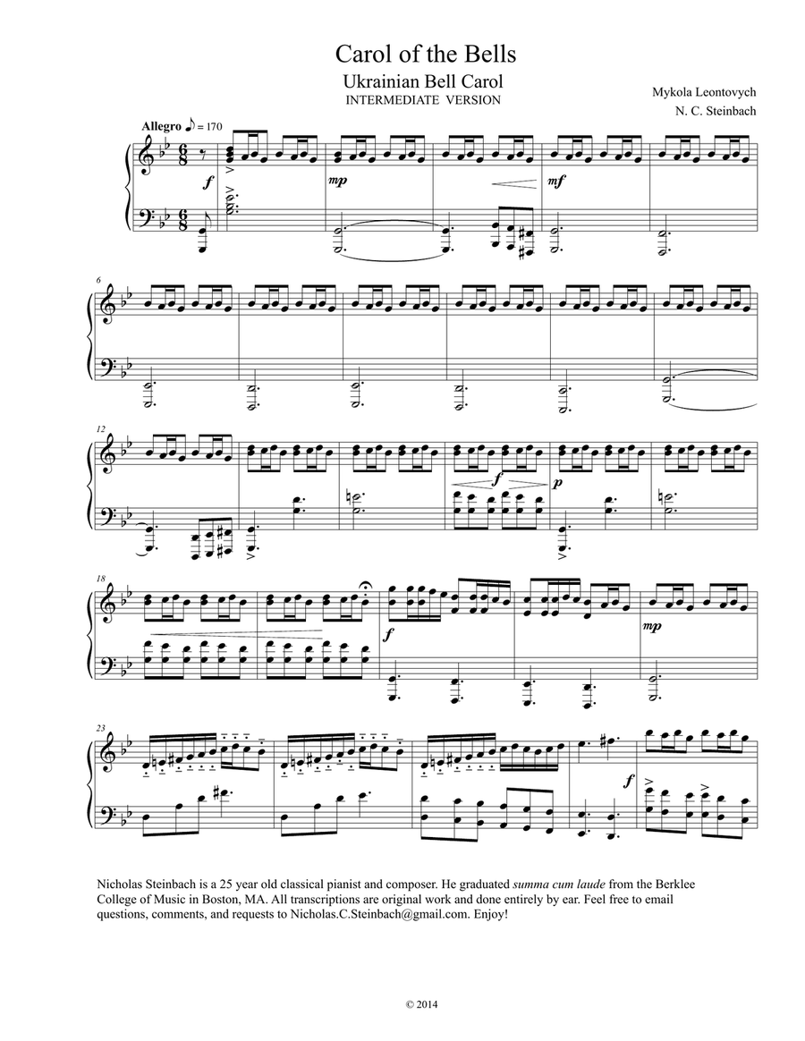 Carol of the Bells Piano (3 different versions) Easy Piano scores gallery preview page 5