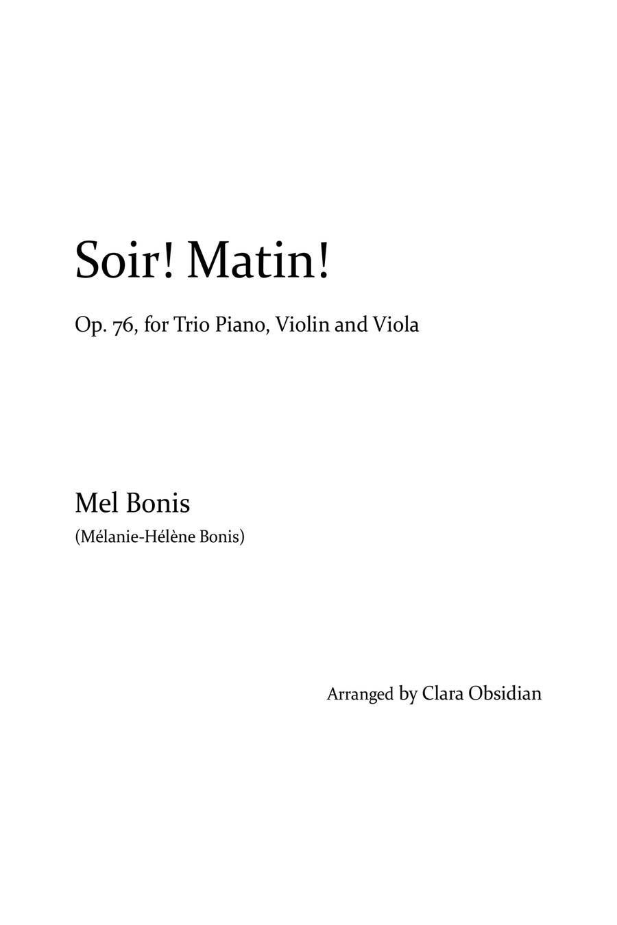 Mel Bonis: Soir! Matin! Trio for Piano, Violin and Viola Piano Trio scores gallery preview page 1