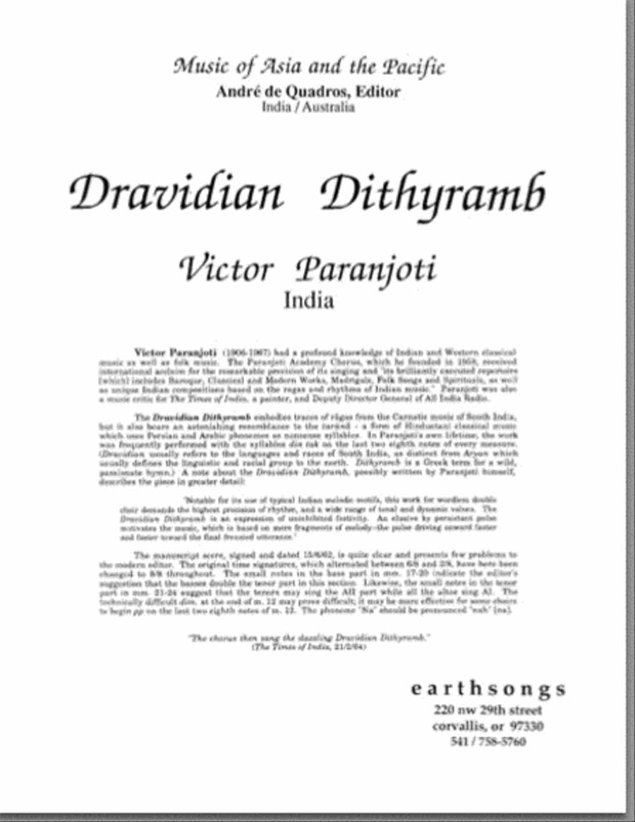 dravidian dithyramb 4-Part scores gallery preview page 1
