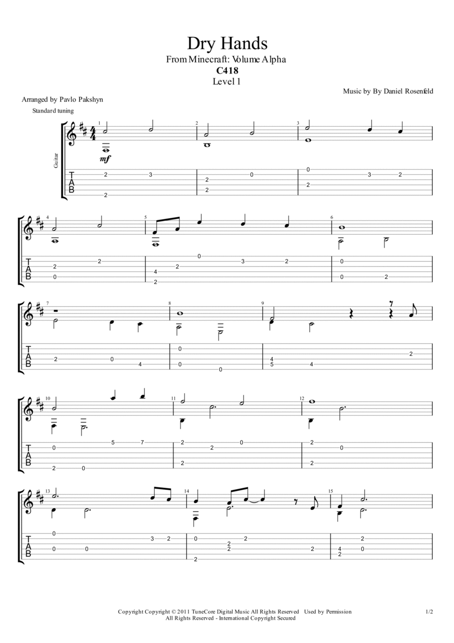 Dry Hands Guitar Tablature scores gallery preview page 1