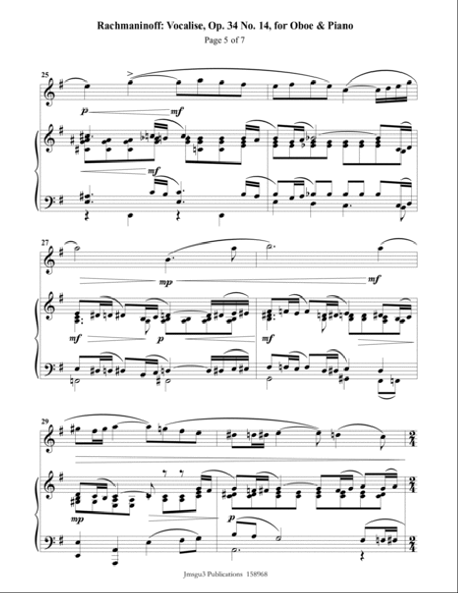 Rachmaninoff: Vocalise for Oboe & Piano Piano scores gallery preview page 5