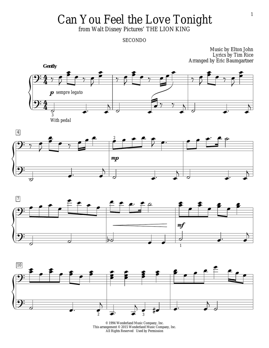 Can You Feel The Love Tonight (from The Lion King) (arr. Eric Baumgartner) Piano Method scores gallery preview page 1
