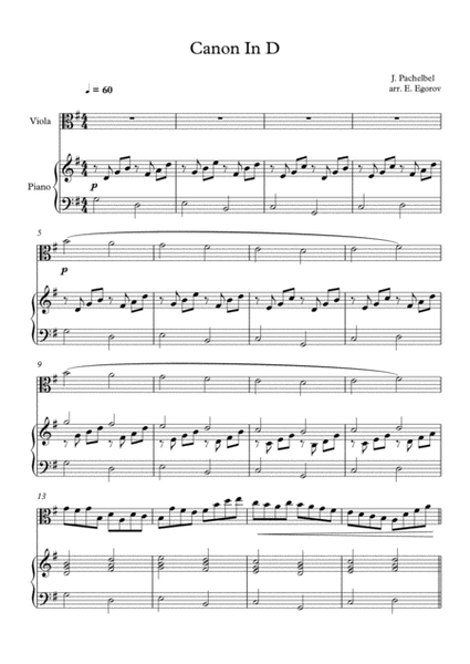 Canon In D, Johann Pachelbel, For Viola & Piano image number null