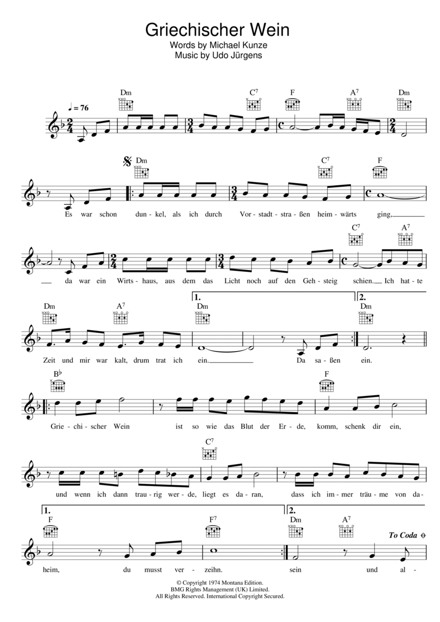 Griechischer Wein Piano scores gallery preview page 1