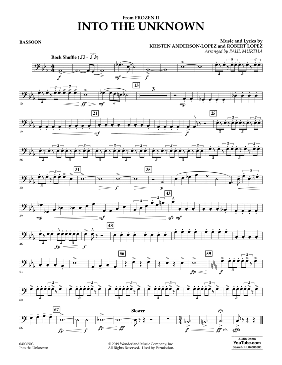 Into the Unknown (from Disney's Frozen 2) (arr. Paul Murtha) - Bassoon