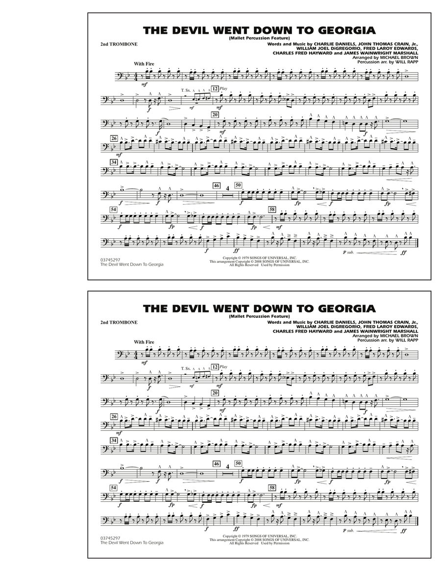 The Devil Went Down to Georgia - 2nd Trombone Marching Band scores gallery preview page 1