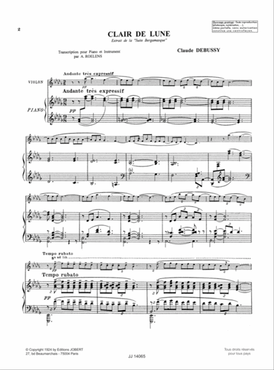 Clair De Lune Violin Solo scores gallery preview page 2