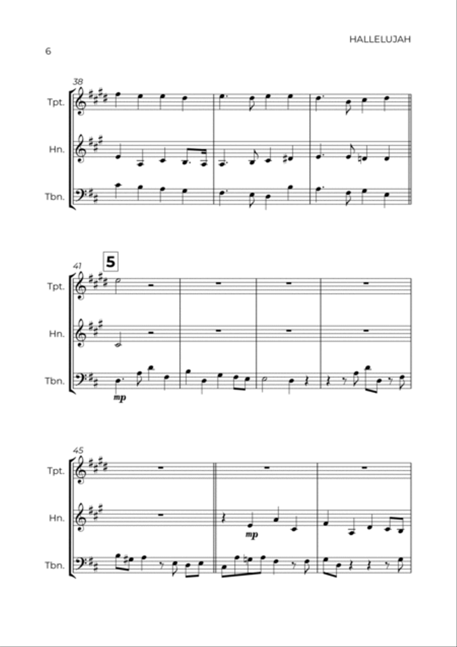 HALLELUJAH - HANDEL - BRASS TRIO (TRUMPET, HORN & TROMBONE) Brass Trio scores gallery preview page 6