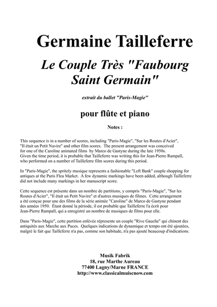 Germaine Tailleferre : Le Couple très "Faubourg Saint Germain" for flute and piano