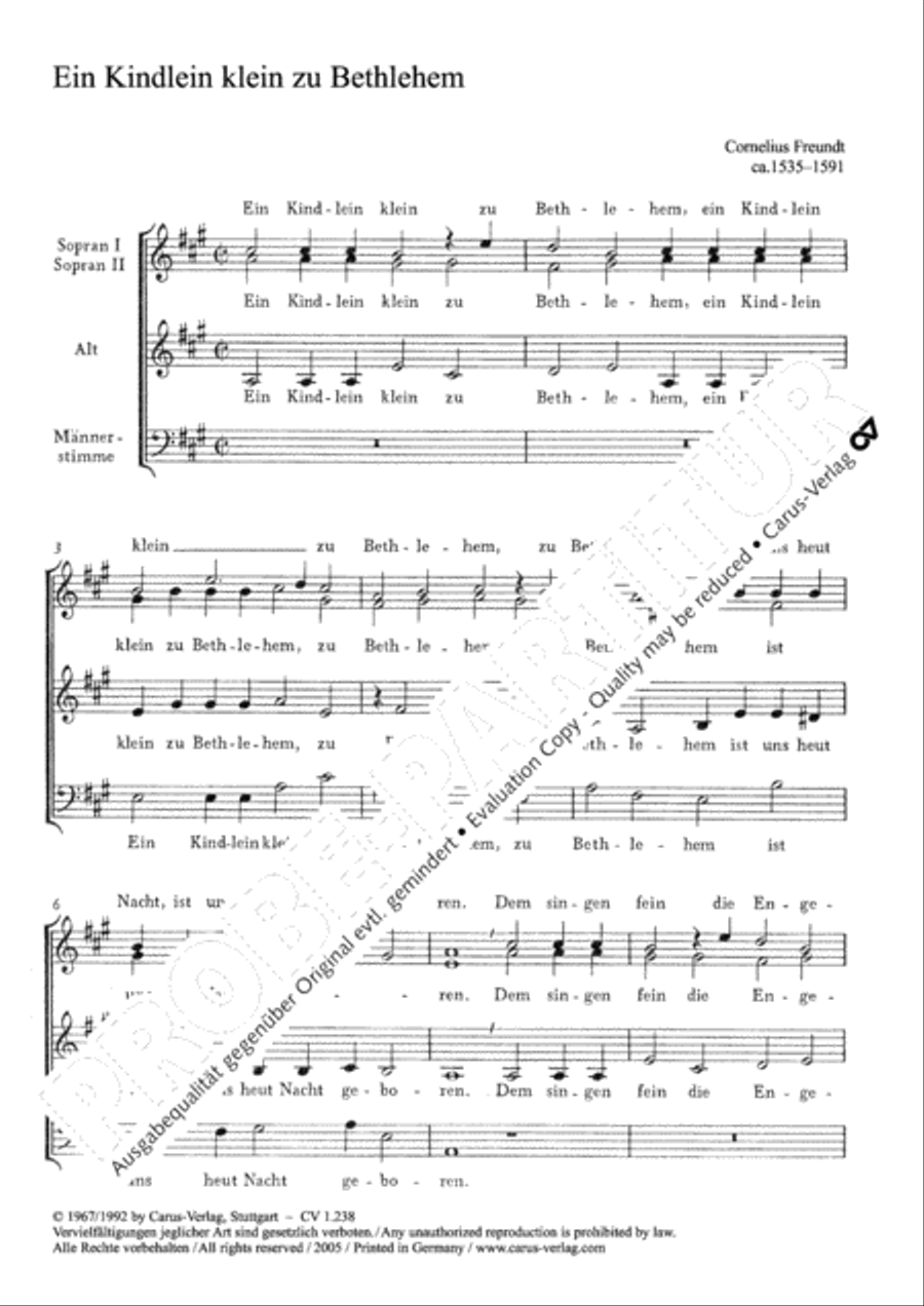 Ein Kindlein klein zu Bethlehem Choir scores gallery preview page 2