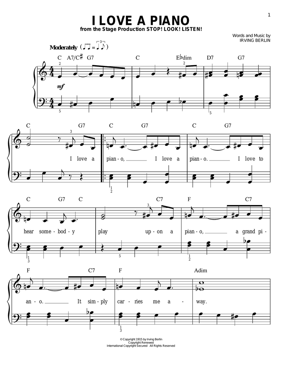 I Love A Piano I Love A Piano Easy Piano scores gallery preview page 1