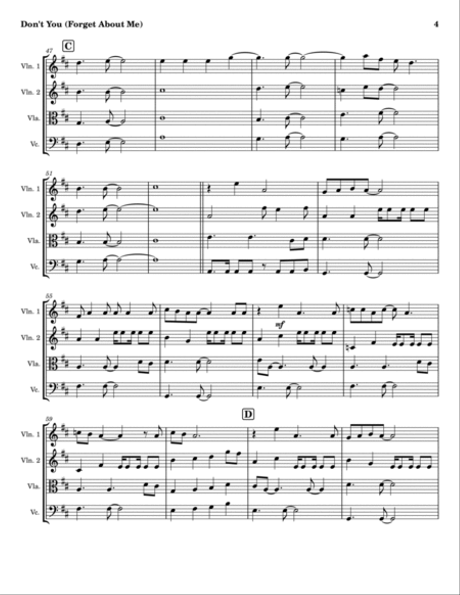 Don't You (forget About Me) String Quartet scores gallery preview page 4