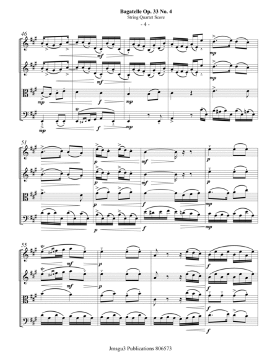 Beethoven: Bagatelle Op. 33 No. 4 for String Quartet String Quartet scores gallery preview page 4