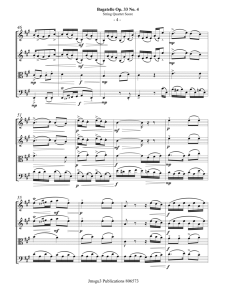 Beethoven: Bagatelle Op. 33 No. 4 for String Quartet image number null