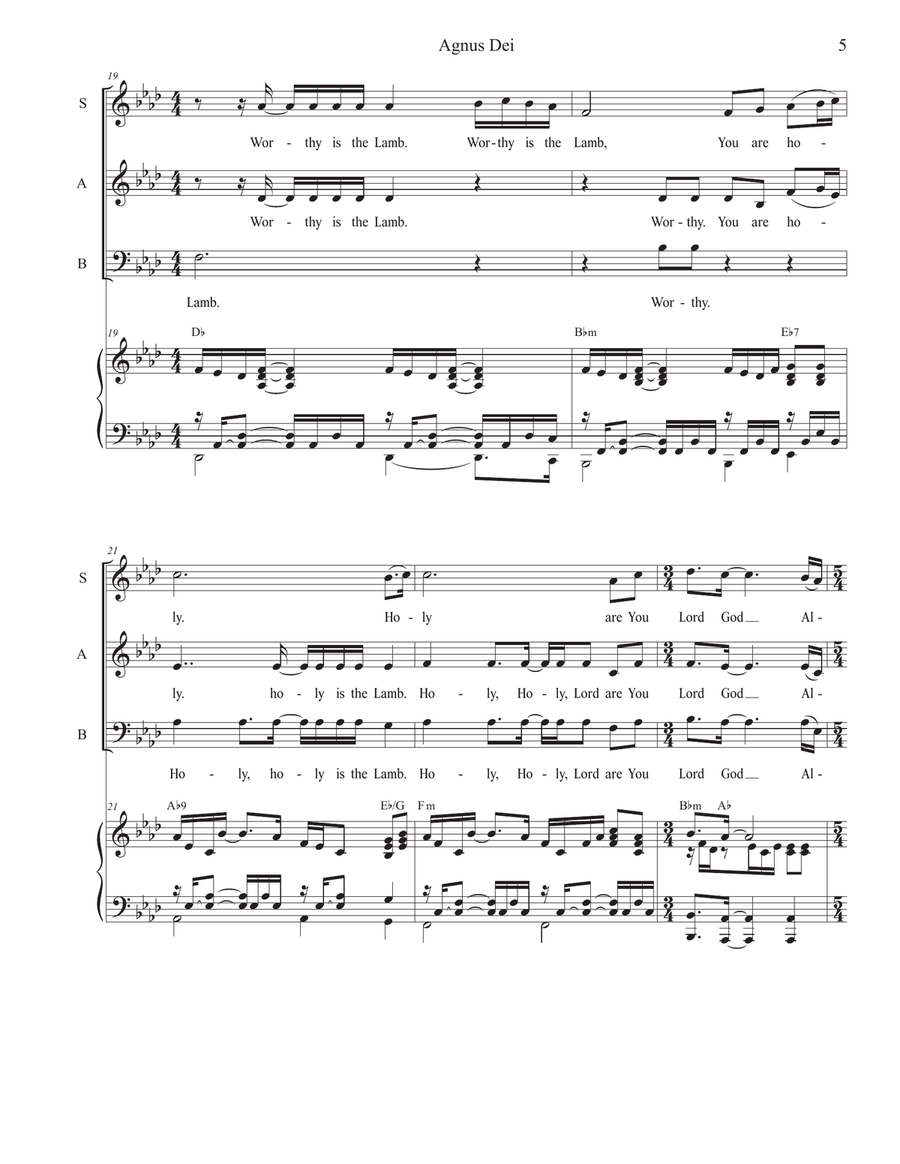 Medley: Agnus Dei with How Great Thou Art 3-Part scores gallery preview page 5