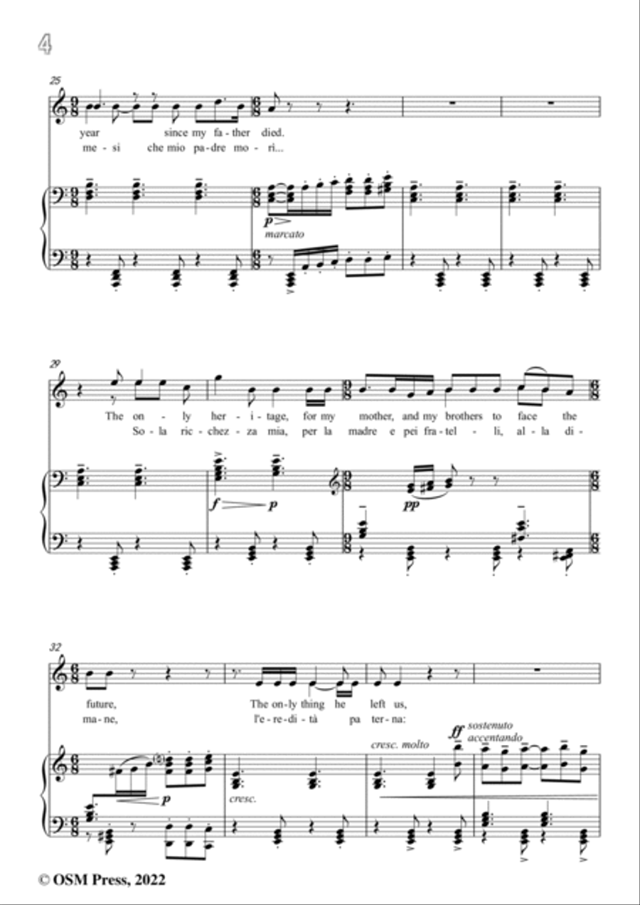 Puccini-Or son sei mesi che mio padre mori,in b flat minor Voice scores gallery preview page 6