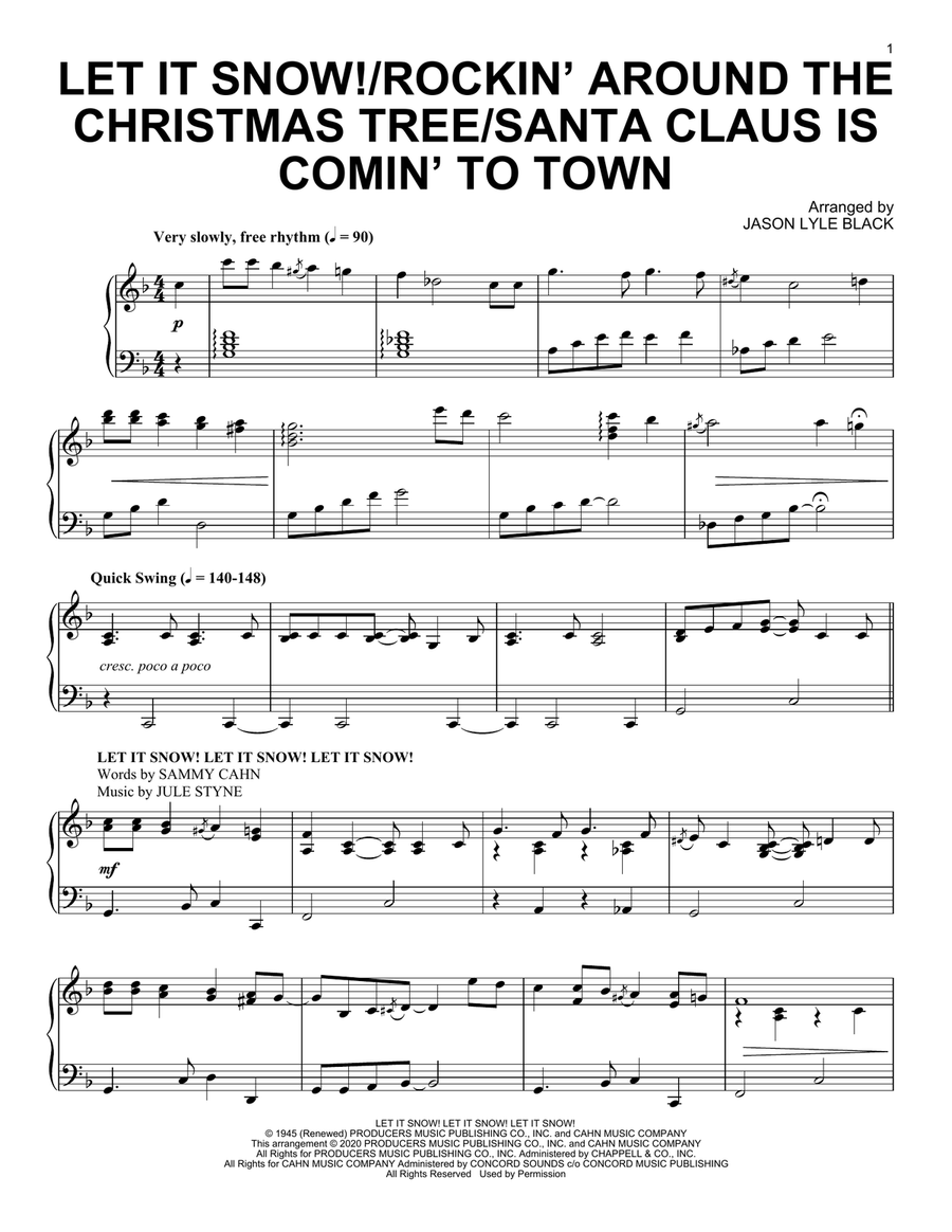 Let It Snow!/Rockin' Around the Christmas Tree/Santa Claus Is Comin' To Town Piano Solo scores gallery preview page 1