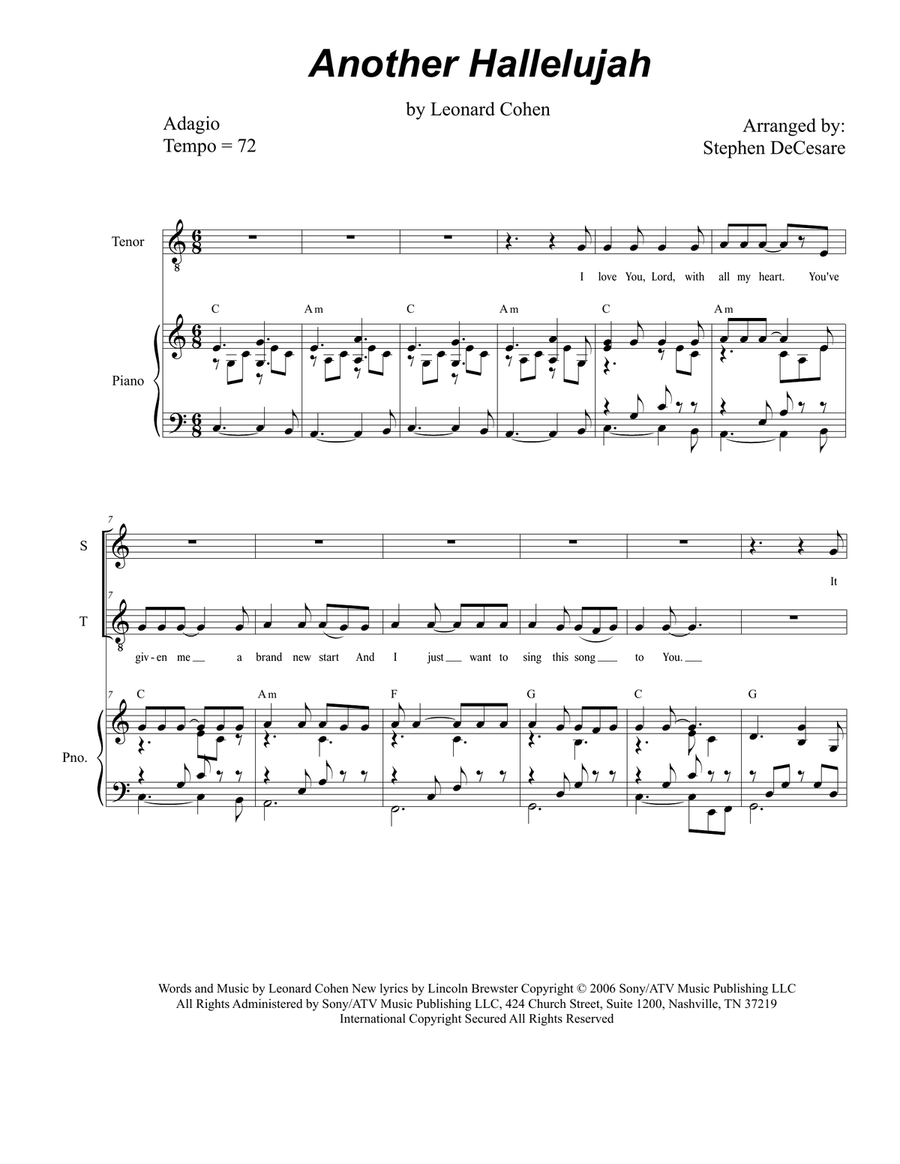 Another Hallelujah Tenor Voice scores gallery preview page 1