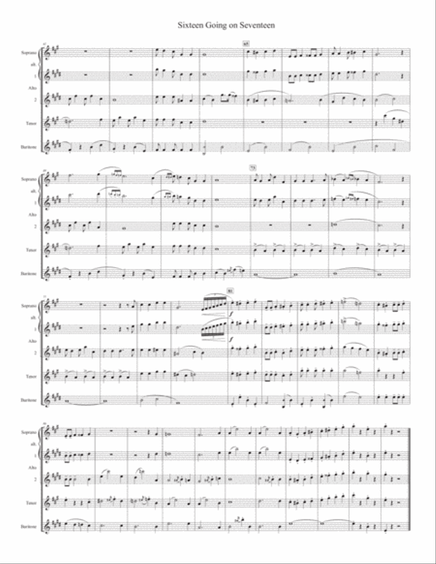 Sixteen Going On Seventeen Saxophone Quartet scores gallery preview page 4