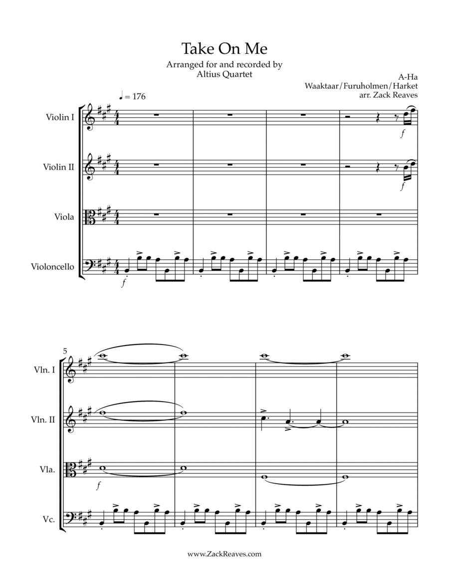 Take On Me by a-ha String Quartet - Digital Sheet Music