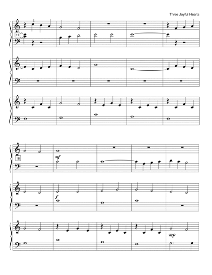 Three Joyful Hearts (1P/6H) Easy Piano scores gallery preview page 3
