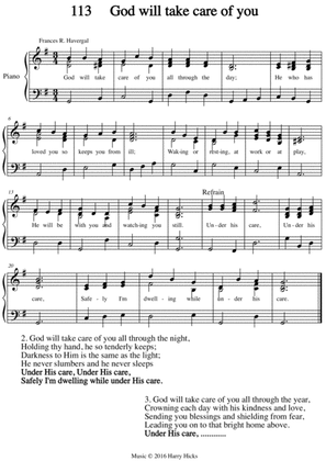 God will take care of you A new tune to a wonderful Frances Ridley Havergal hymn.