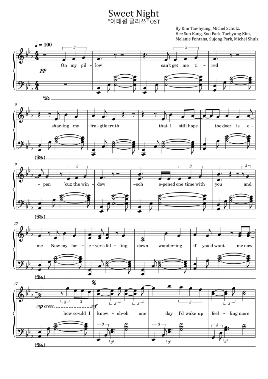 Sweet Night Piano Solo scores gallery preview page 1