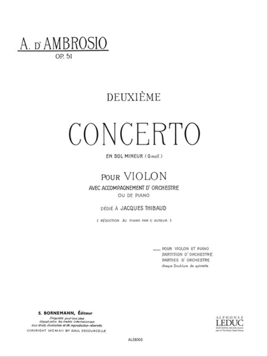 D'ambrosio Concerto No 2 In G Minor Violin & Piano Book Violin Solo scores gallery preview page 1