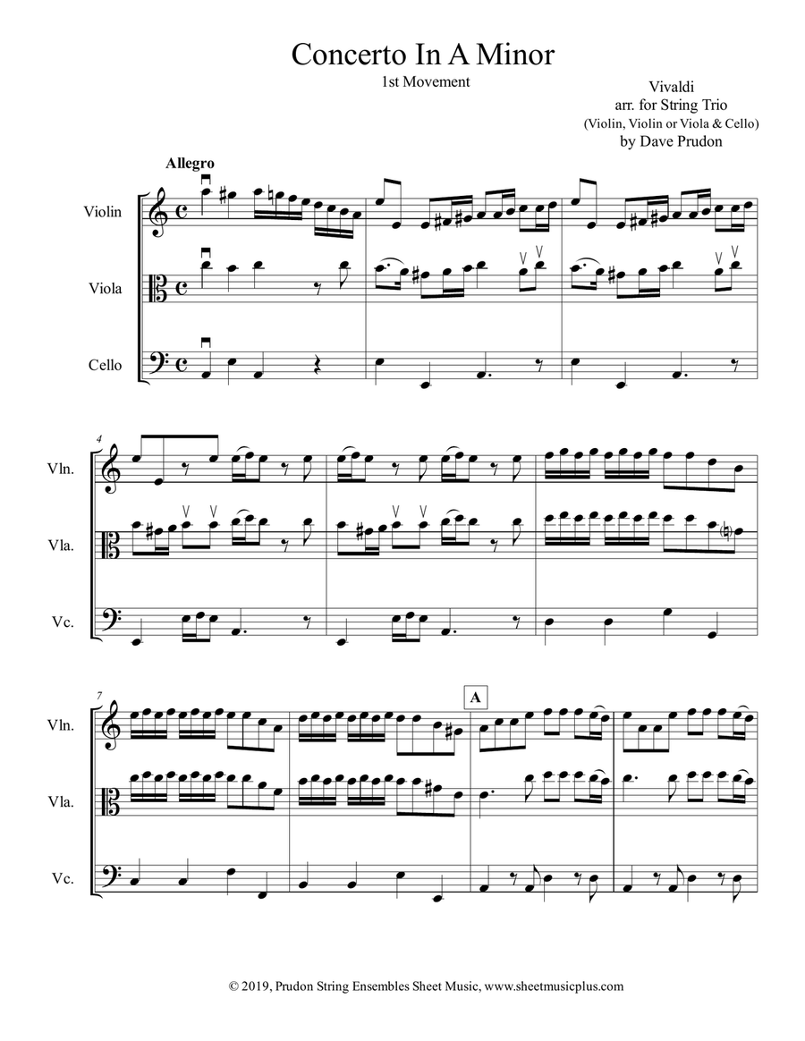 Vivaldi Concerto in A Minor, 1st mvt. for String Trio String Trio scores gallery preview page 1