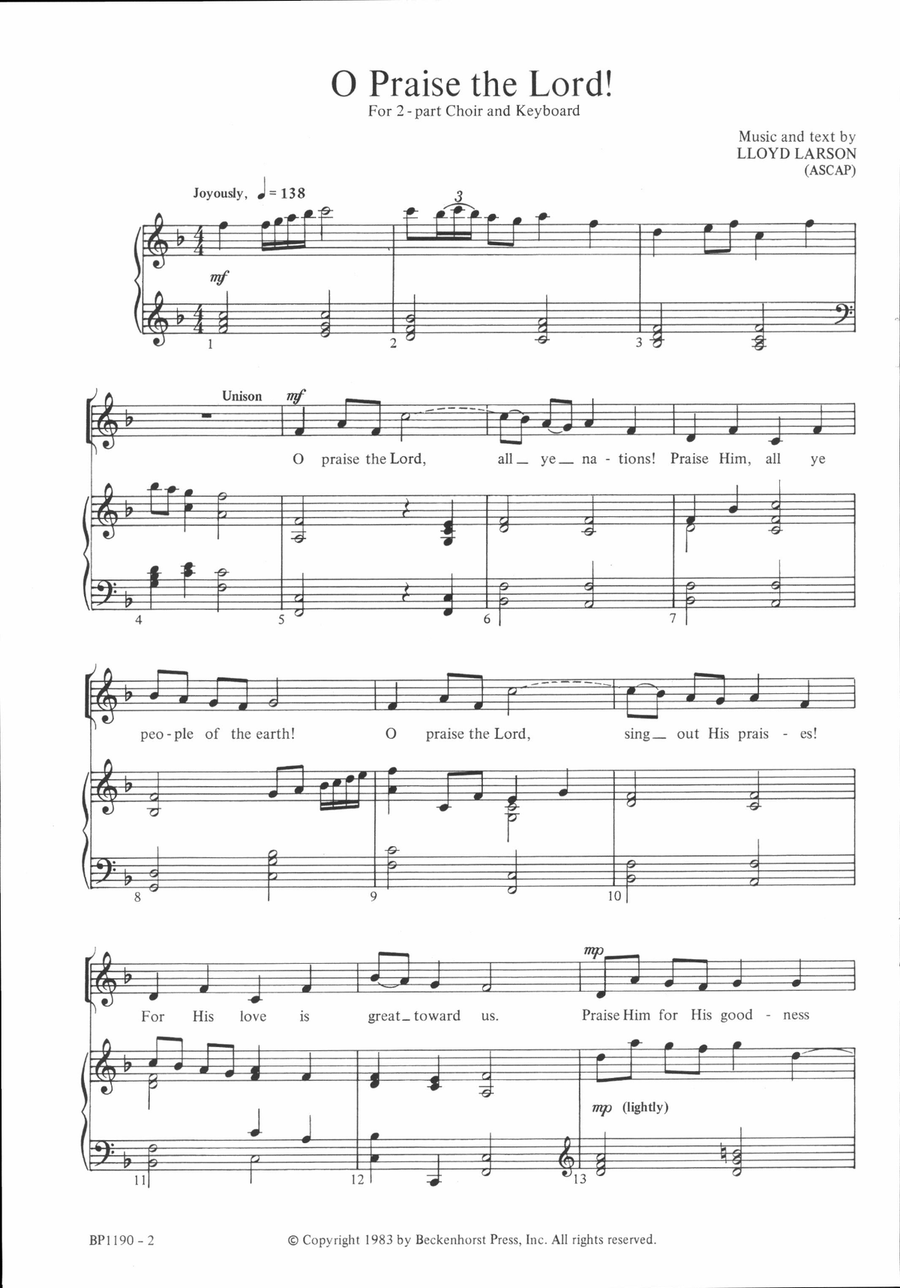 O Praise the Lord O Praise the Lord 2-Part scores gallery preview page 2