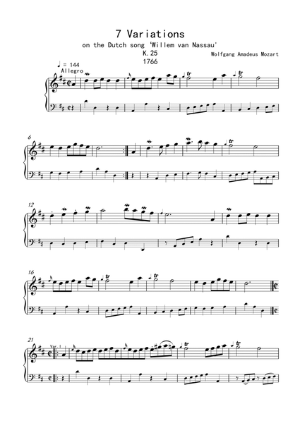 Mozart K.25/K25-Variations on ‘Willem van Nassau’ image number null