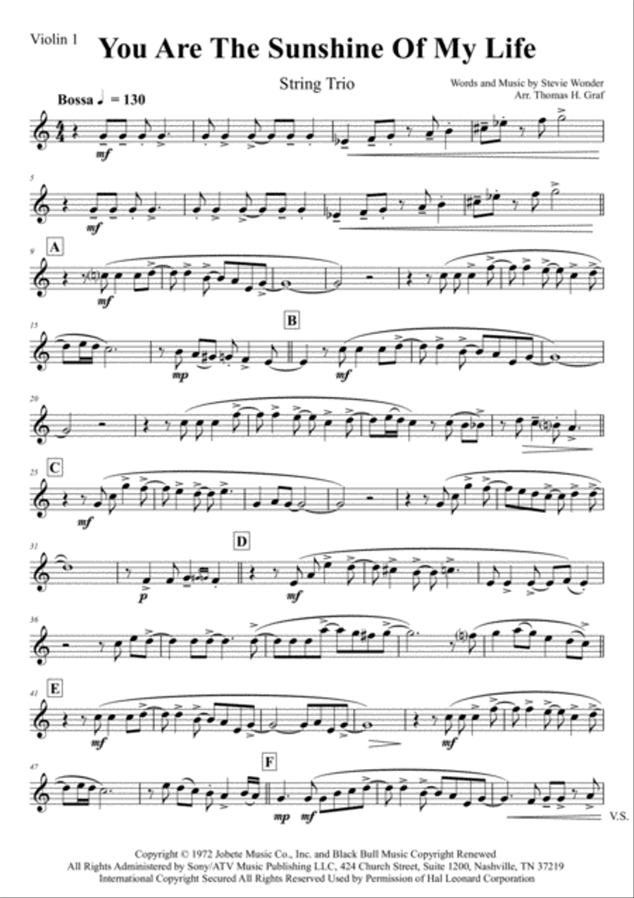You Are The Sunshine Of My Life String Trio scores gallery preview page 5